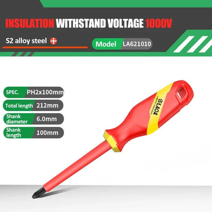 Cacciavite Isolato VDE LaOA Magnetico Impugnatura Ergonomica Testa Piatta e Incrociata 2,5x75-6,5x150