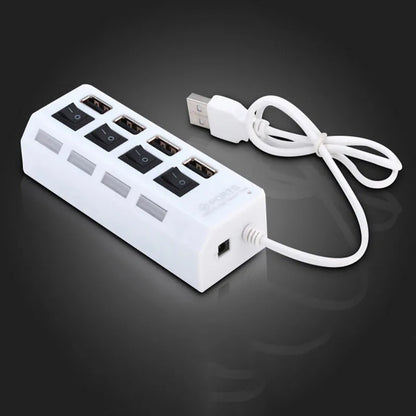 Espansore Usb Hub 2.0 Ad Alta Velocità Con 4 Porte E Interruttore Led Per Pc Portatile