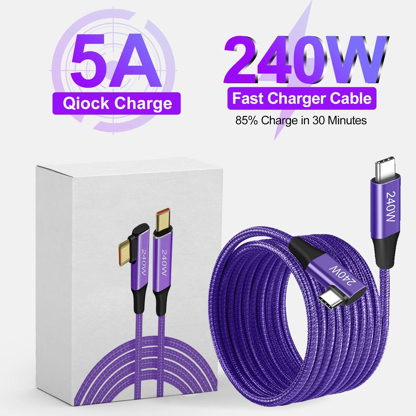 Cavo Usb C A Usb C Ricarica Veloce 240W 6A Compatibile Con iPhone 15 Pro Max Samsung S24 S23 S22 Xiaomi MacBook