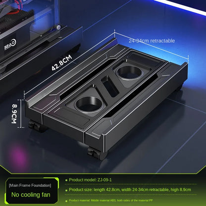 Supporto per torre per PC mobile Supporto per CPU per computer regolabile Supporto da tavolo telescopico Carrello per CPU con ventola di raffreddamento RGB Dissipazione del calore