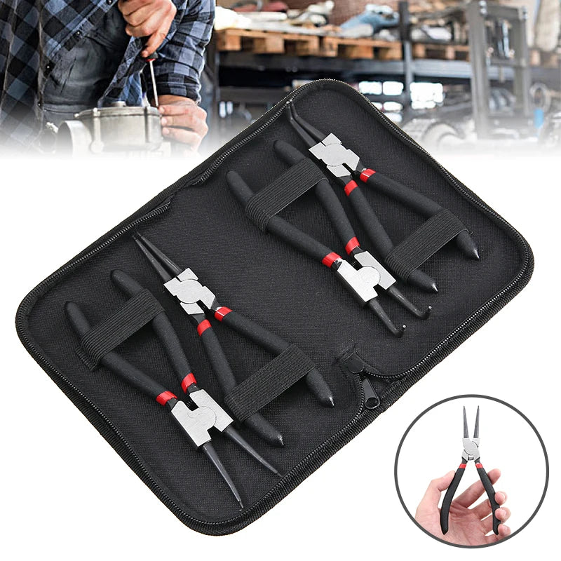 Set 4 Pinze Per Anelli Elastici 7 Pollici Pinze A Becchi Lunghi Interni Esterni Rimozione E Fissaggio