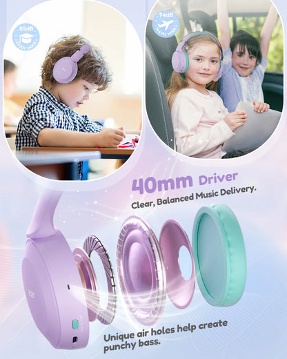 Cuffie Bluetooth 6.0 Per Bambini, Volume Limite 85/94 dB, Leggere, Wireless Over Ear Con Microfono Integrato