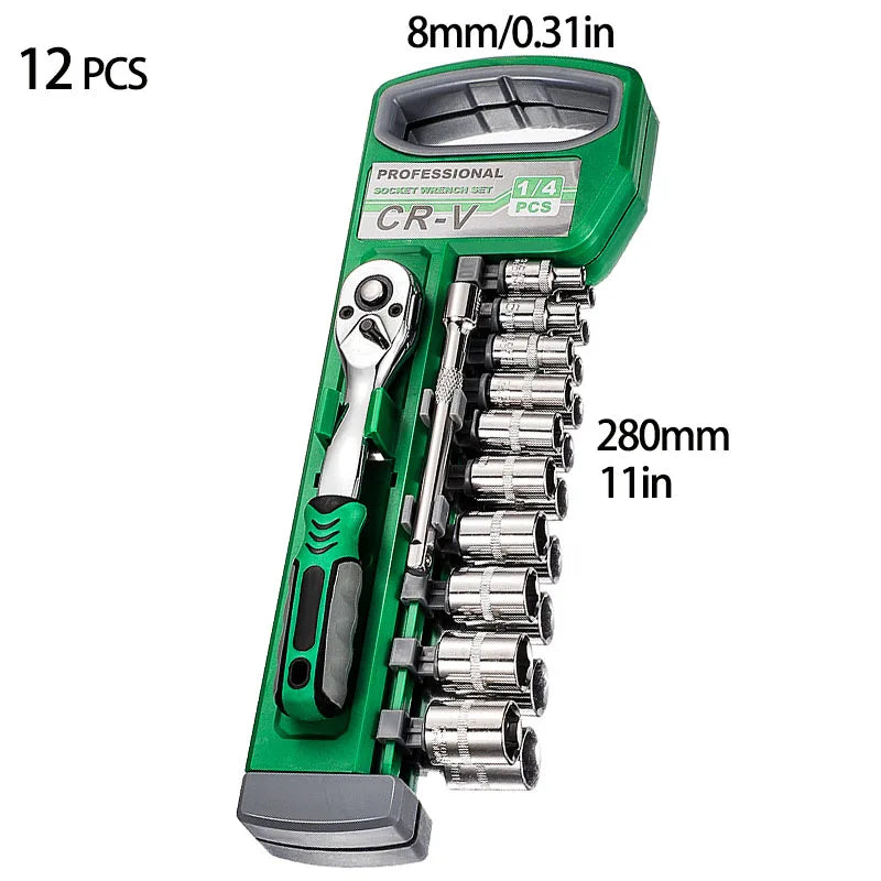 Set Chiavi A Cricchetto 72 Denti 12 Pezzi Con Impugnatura Reversibile Per Manutenzione Auto