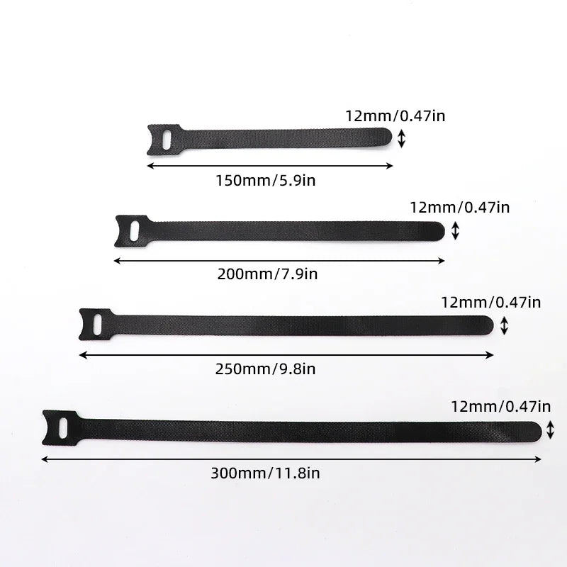 Fascette per cavi rilasciabili Organizzatore di cavi Nero 15 20 25 30 cm Cinghie ad anello con gancio in nylon Avvolgere Zip Bundle Fasciatura Fascetta Fissaggio in plastica