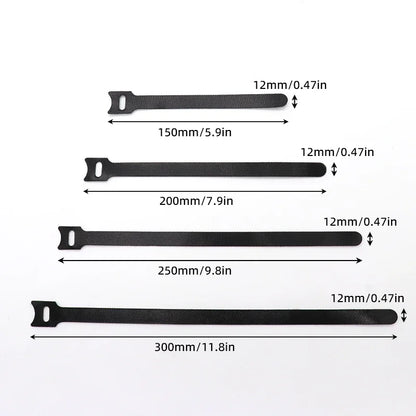 Fascette per cavi rilasciabili Organizzatore di cavi Nero 15 20 25 30 cm Cinghie ad anello con gancio in nylon Avvolgere Zip Bundle Fasciatura Fascetta Fissaggio in plastica