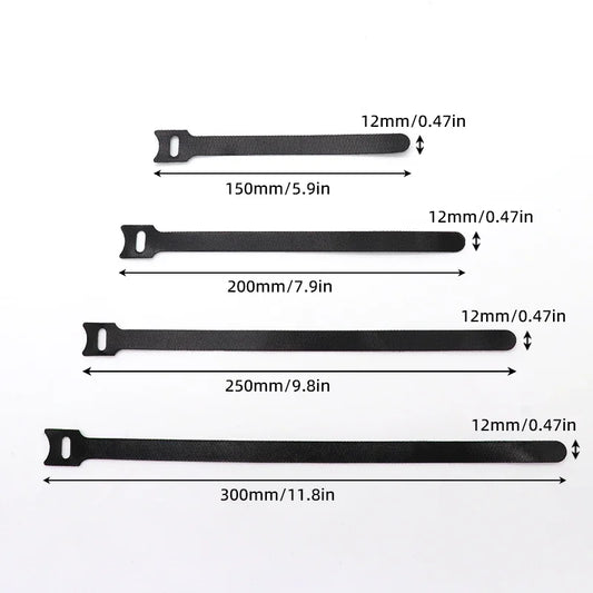 Fascette per cavi rilasciabili Organizzatore di cavi Nero 15 20 25 30 cm Cinghie ad anello con gancio in nylon Avvolgere Zip Bundle Fasciatura Fascetta Fissaggio in plastica