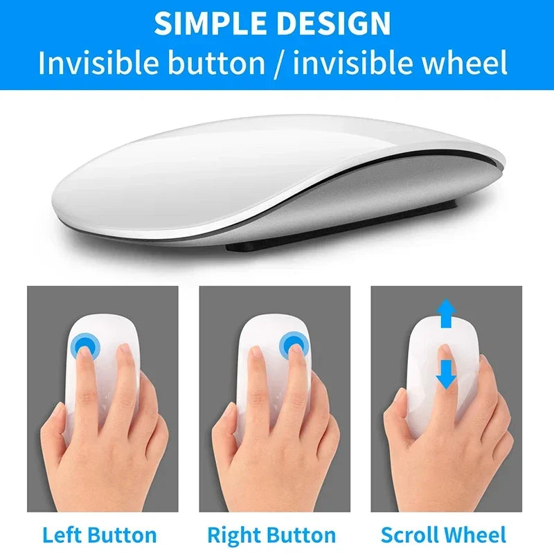 Mouse Wireless Dual Mode Bluetooth Sottile Ergonomico Ricaricabile Con Funzione Touch Per MacBook Air Pro PC Laptop