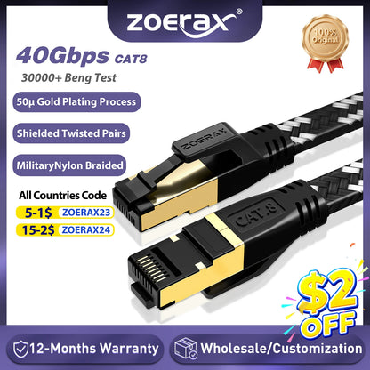 Cavo Ethernet Cat8 ZoeRax 40 Gbps Schermato Compatibile con Cat6a 7 8 Lunghezza Variabile da 0.3 a 30 m
