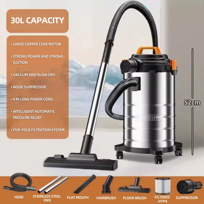 Aspirapolvere industriale 30L Aspiradora commerciale di grande capacità 1800W Spazzatrice aspirapolvere umido e secco ad alta potenza