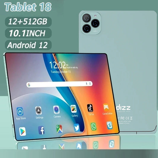 Tablet 10,1 Pollici 4G Con Chiamate RAM 12GB Memoria Interna 512GB Dual SIM Android 14 Batteria 6000mAh