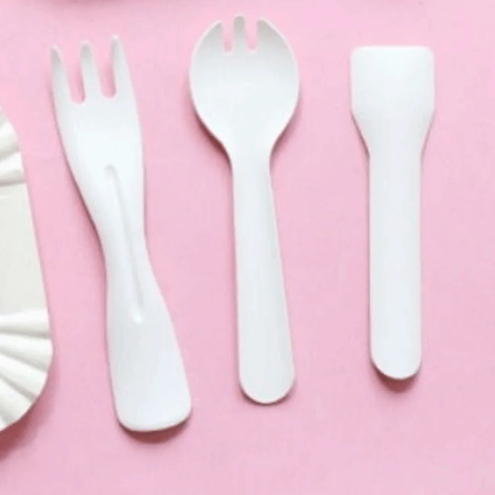 100 pezzi di imballaggio individuale cucchiaio forchetta cucchiaio usa e getta cucchiaio da gelato bianco ecologico cucchiaio per torta da dessert addensato degradabile