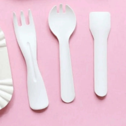 100 pezzi di imballaggio individuale cucchiaio forchetta cucchiaio usa e getta cucchiaio da gelato bianco ecologico cucchiaio per torta da dessert addensato degradabile