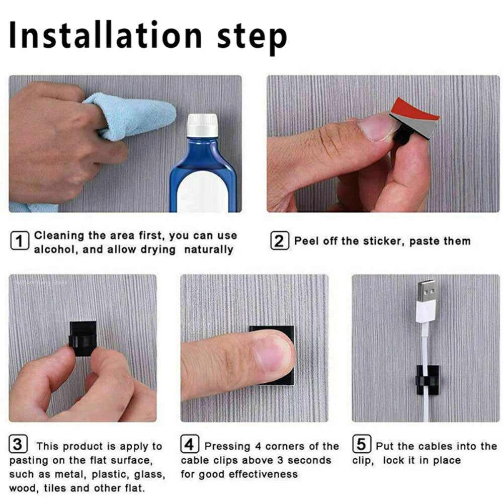 Clip Gestione Cavi Kit 10 50 Pezzi Per Fissaggio E Organizzazione Per Uffici E Casa