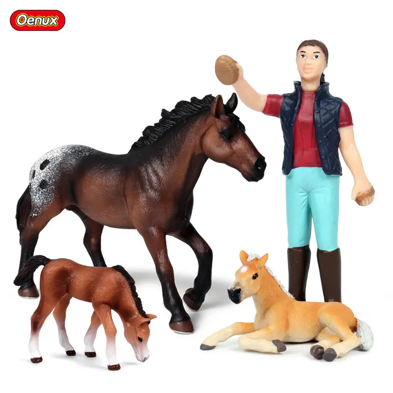 Oenux Farm House Modello Action Figures Agricoltore Moto Mucca Gallina Maiale Animali Set Figurine in miniatura PVC Simpatico giocattolo educativo per bambini