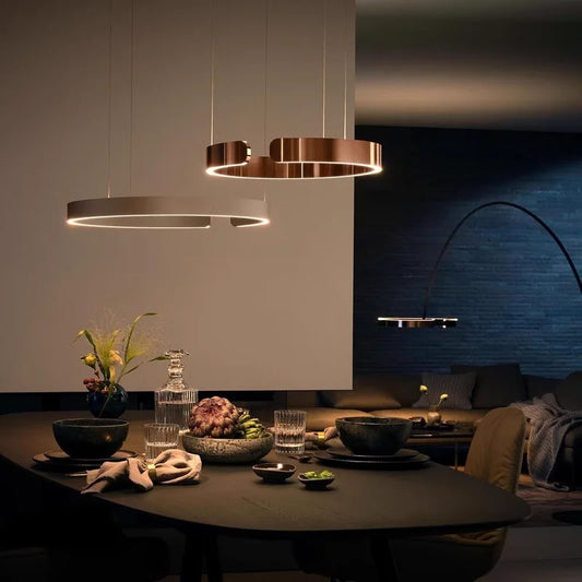 Lampadario Ad Anello Led Moderno Nordico In Alluminio Sospensione Elegante Con Finitura Cromata