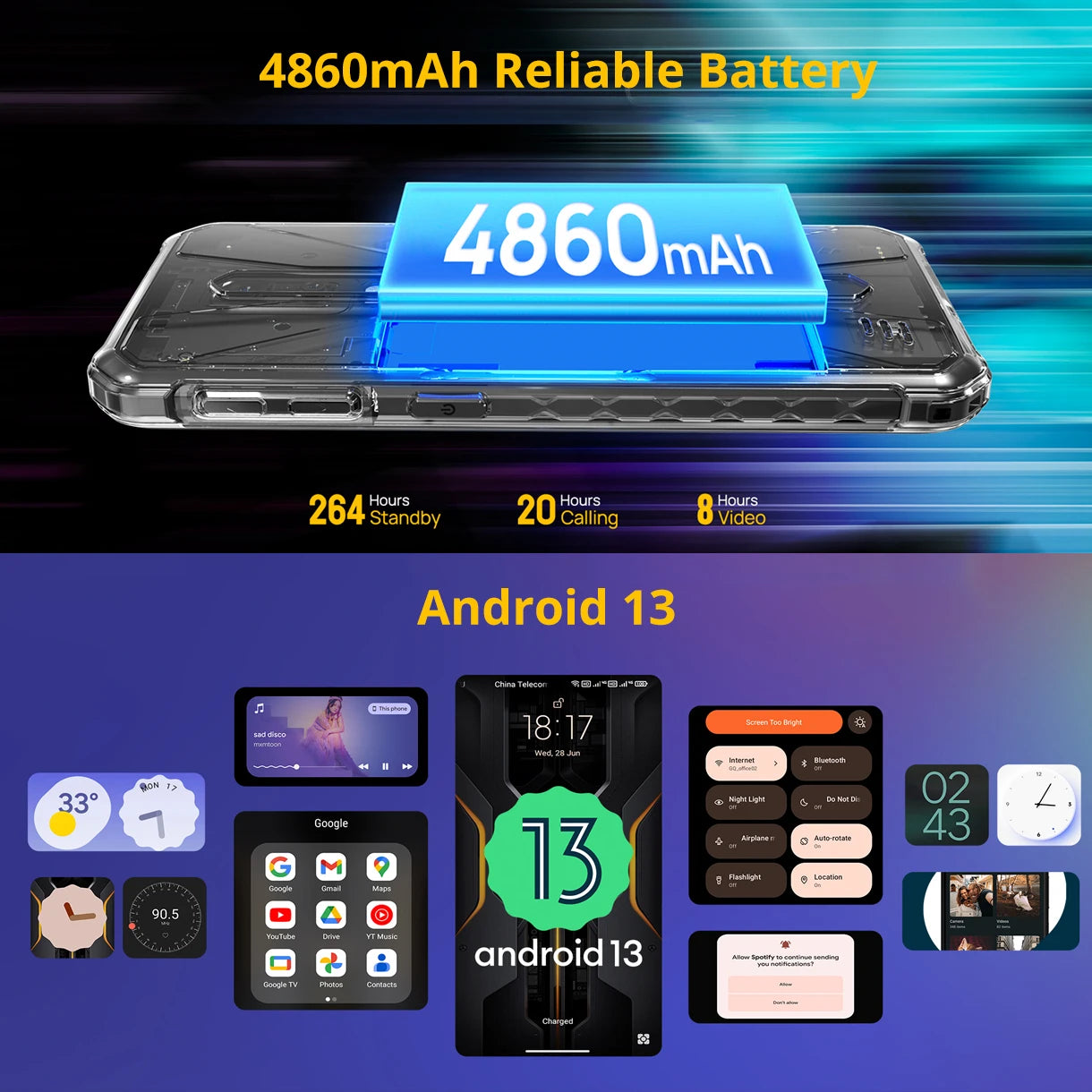 Ulefone Armor X12 Pro,Android 13, fino a 8GB + 64GB ,4860mAh,13MP 5.45 "4G NFC, versione globale, doppio 4G VoLTE,3 Slot per schede