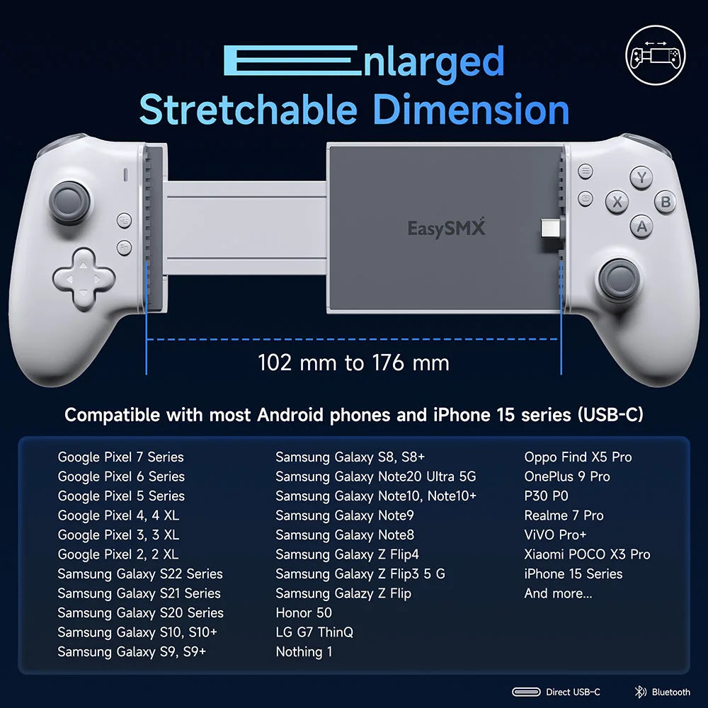 EasySMX M15 Gamepad per Telefono Cellulare Tipo C Controller Meccanico Hall per Android iPhone 15/16 Cloud Gaming Xbox Game Pass