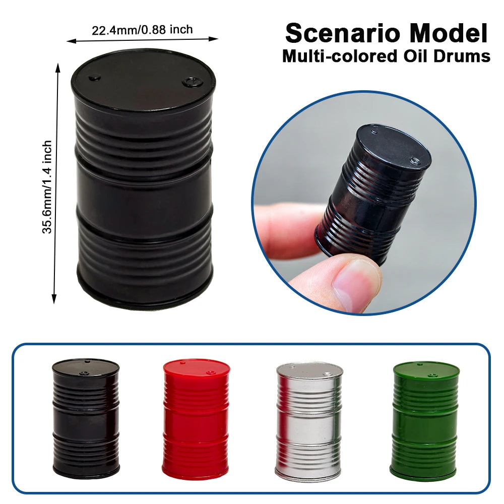 Set da 4 Contenitori in Miniatura Tamburo Dell'Olio in Resina per Diorama Camion e Scrivania