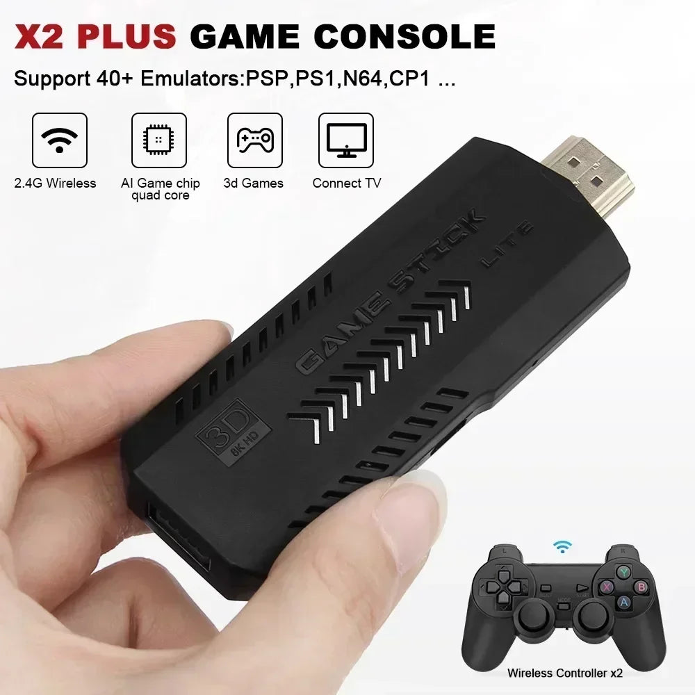 X2 Plus Game Stick 4K HD 2.4G Retro Console per videogiochi Controller wireless TV 50 Emulatore per giochi PS1/N64/DC 128G