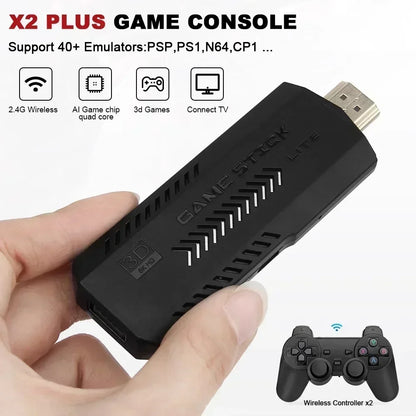 X2 Plus Game Stick 4K HD 2.4G Retro Console per videogiochi Controller wireless TV 50 Emulatore per giochi PS1/N64/DC 128G