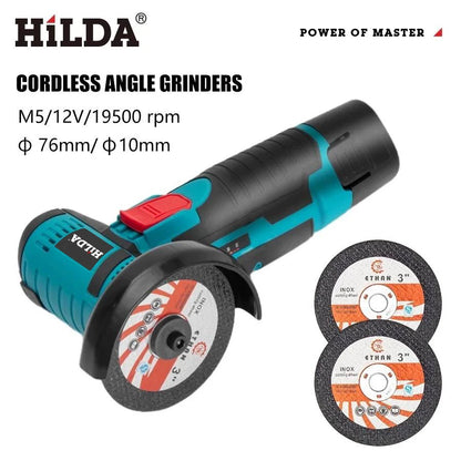 HILDA 12V Smerigliatrice angolare elettrica al litio da 3 pollici Strumento portatile compatto per riparazioni fai-da-te e domestiche Leggero con forte potenza