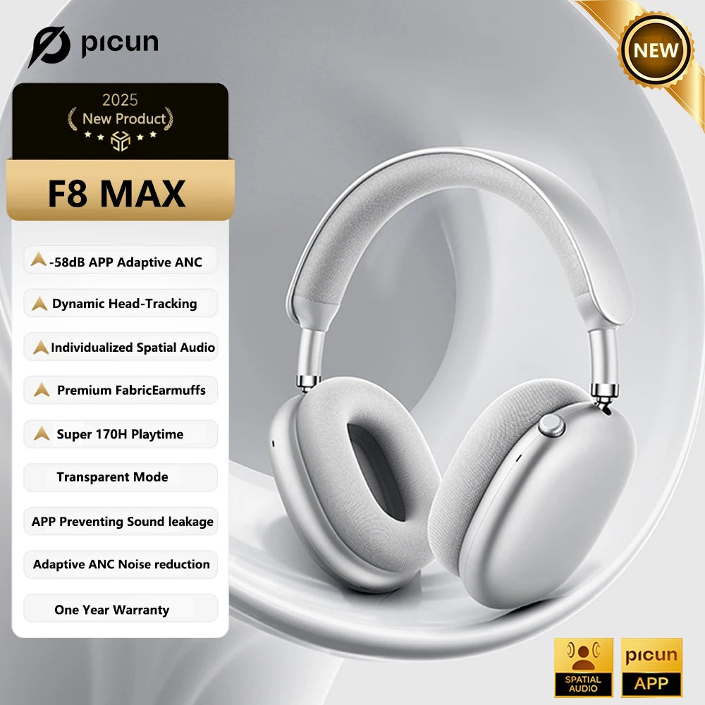 Picun F8 Pro Cuffie Bluetooth Wireless Cancellazione Attiva del Rumore Audio Spaziale 3D e Latenza Bassa