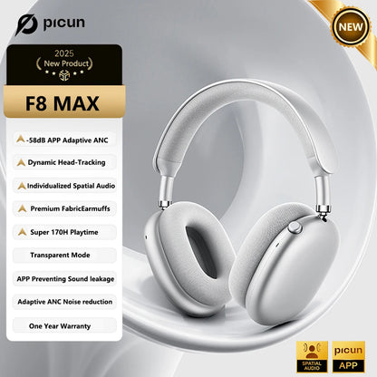 Picun F8 Pro Cuffie Bluetooth Wireless Cancellazione Attiva del Rumore Audio Spaziale 3D e Latenza Bassa