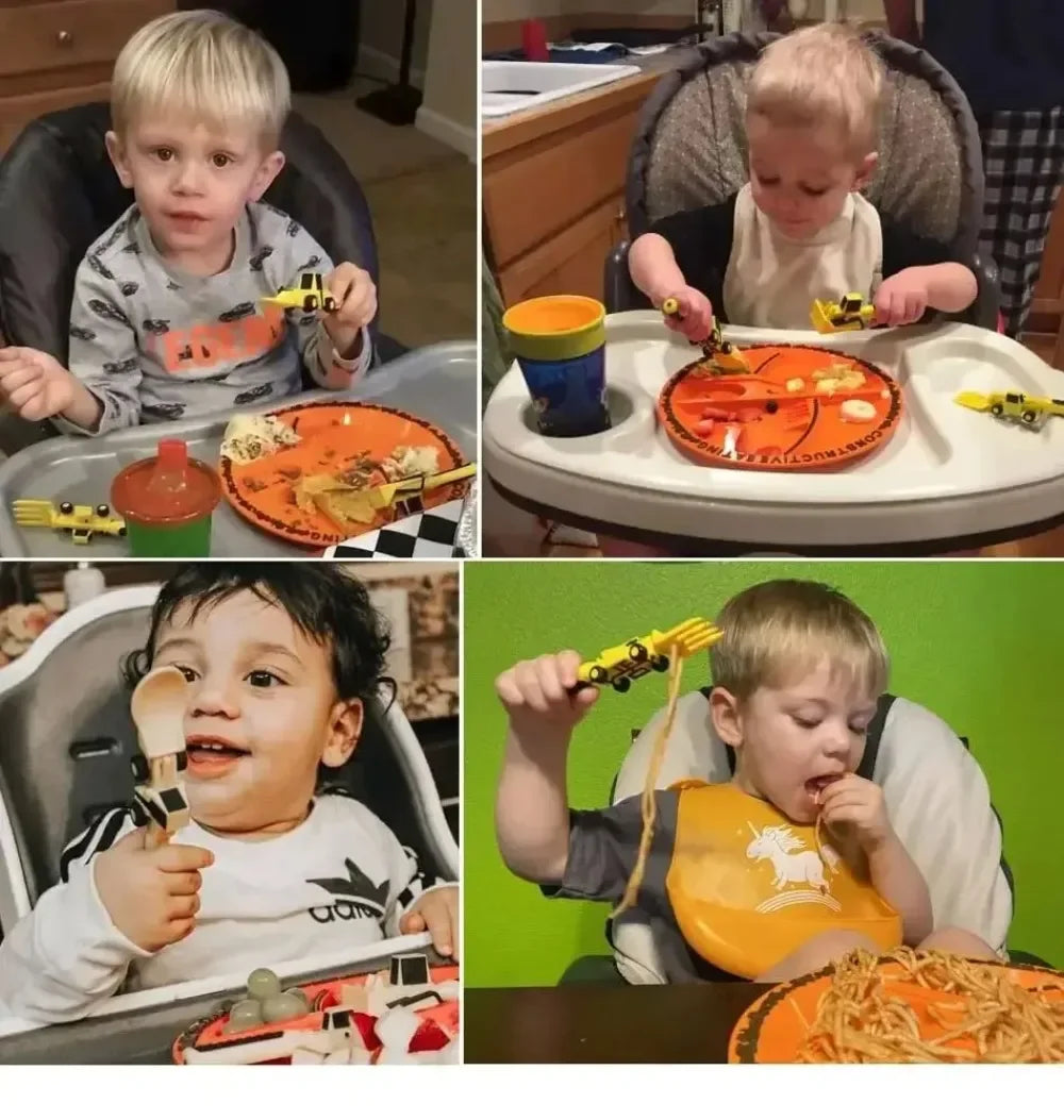 Stoviglie Per Bambini Set Auto Bulldozer Escavatore Pala Piatto Forchetta Cucchiaio BPA Free Ecologiche