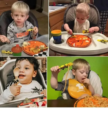 Stoviglie Per Bambini Set Auto Bulldozer Escavatore Pala Piatto Forchetta Cucchiaio BPA Free Ecologiche