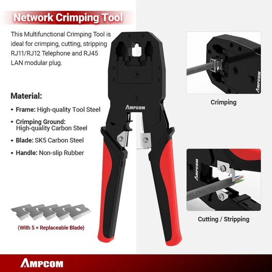 Kit Strumenti Rete 12 In 1 Per Cablaggio Ethernet Crimpatrice RJ45 RJ11 Tester Lan Riparazione Cavi