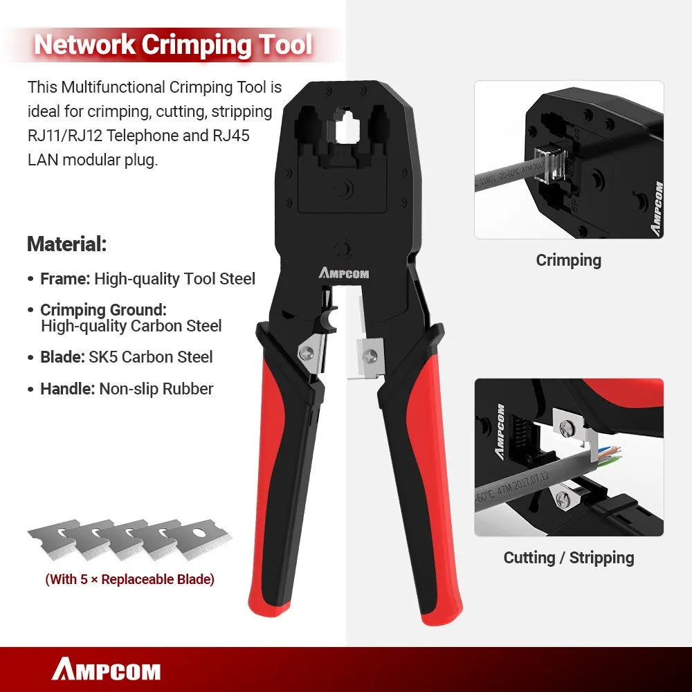 Kit Strumenti Rete 12 In 1 Per Cablaggio Ethernet Crimpatrice RJ45 RJ11 Tester Lan Riparazione Cavi