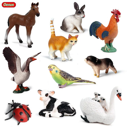 Oenux Farm House Modello Action Figures Agricoltore Moto Mucca Gallina Maiale Animali Set Figurine in miniatura PVC Simpatico giocattolo educativo per bambini