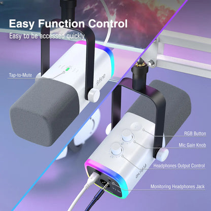 Kit Microfono Da Gioco Fifine Usb Xlr Con Cuffie Braccio Boom Rgb Dinamico Per Pc Ps5 Ps4 Am8tw White