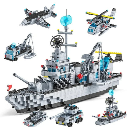 1560pcs 6 IN 1 Military Navy Ship set Building Blocks War Army Boat modello di aereo giocattoli per ragazzi mattoni giocattoli regali di natale