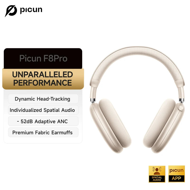 Picun F8 Pro Cuffie Bluetooth Wireless Cancellazione Attiva del Rumore Audio Spaziale 3D e Latenza Bassa