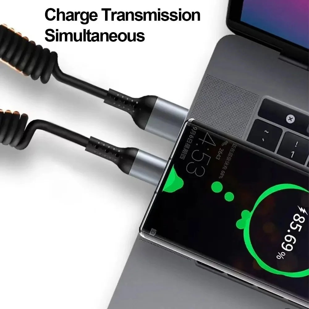 Cavo USB C a USB C 6A Retrattile a Molla per Ricarica Rapida da 25cm a 1M, Cavo Dati per Auto Compatibile con iPhone 16, Samsung, Xiaomi, Huawei