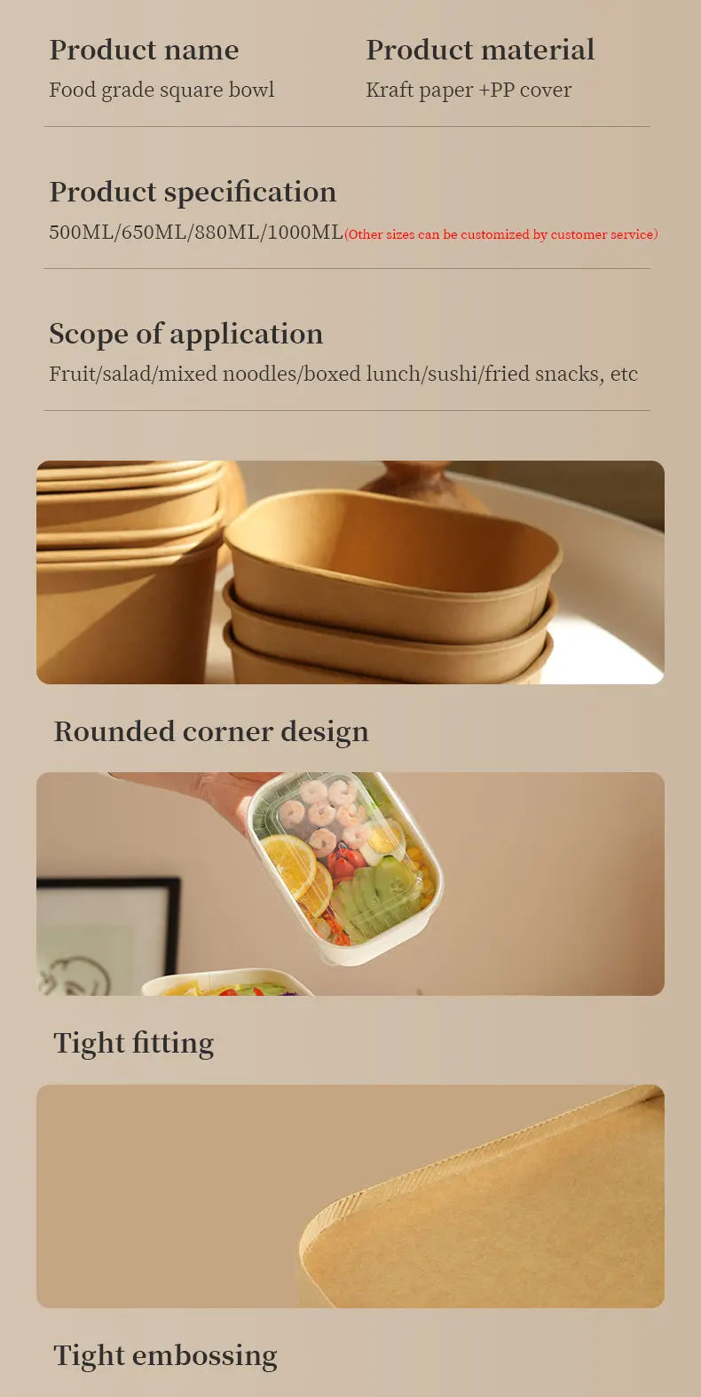 25 pz/set Scatole di Carta Kraft Usa E Getta Scatole per il Pranzo con Coperchi Ciotole per Imballaggio di Fast Food Bento Box per la Catering Da Asporto
