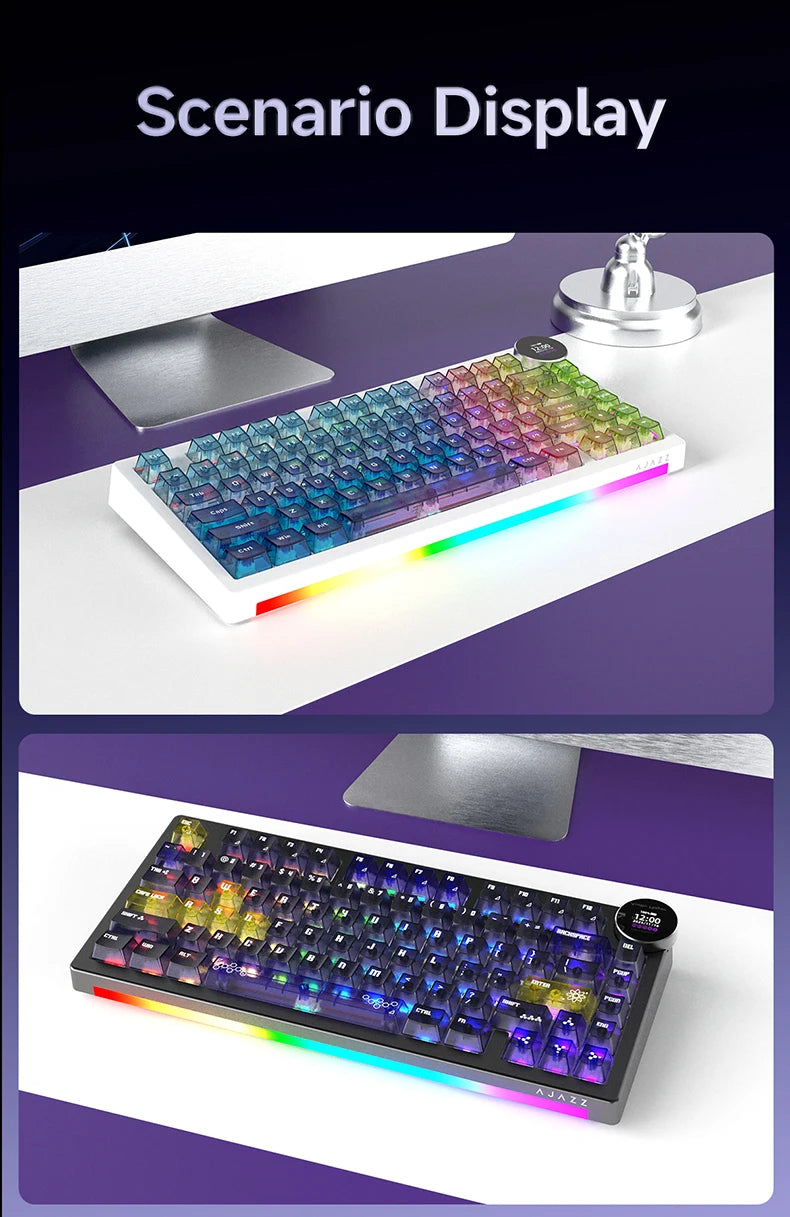 Ajazz AK820V2 Pro Tastiera Da Gaming Wireless Tre Modalità Cablata Bluetooth 2.4G Batteria 10000mAh