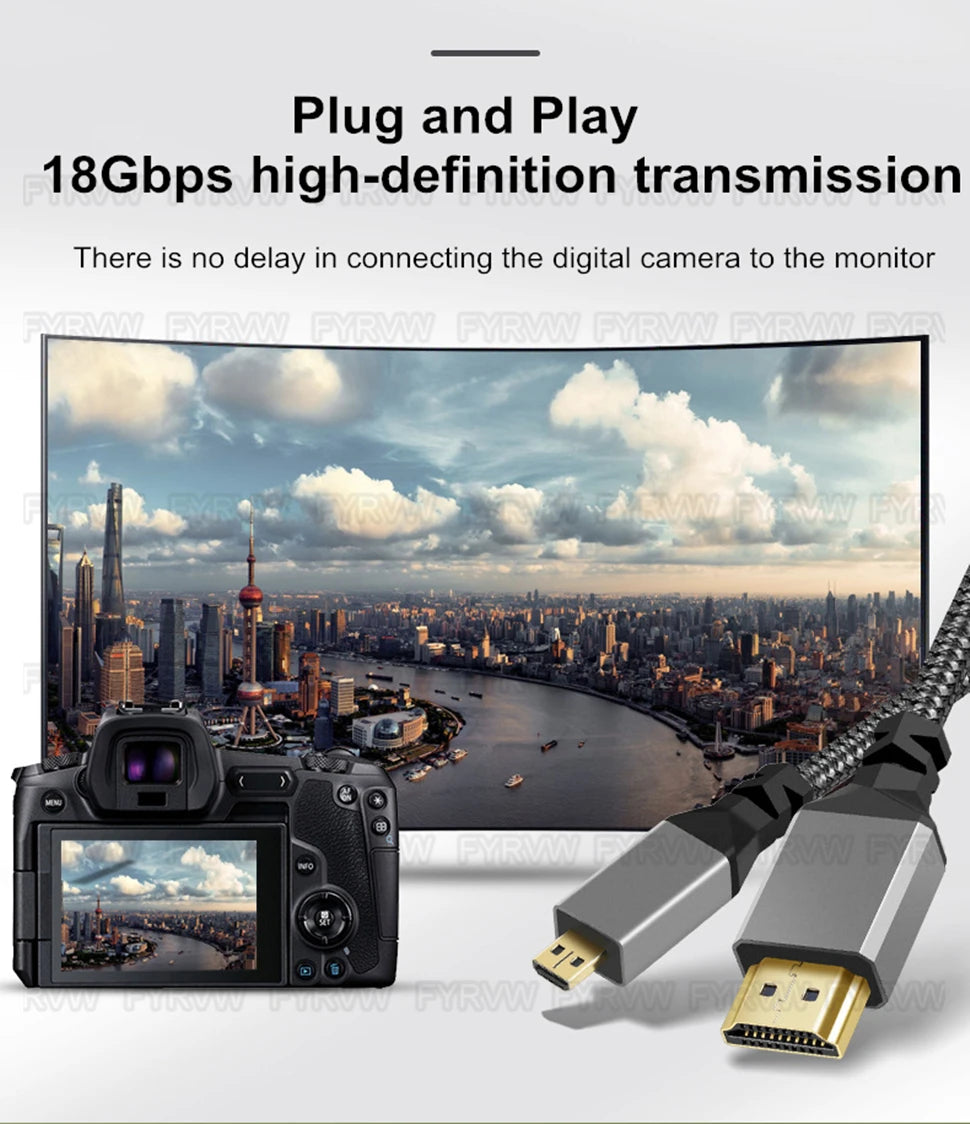 Cavo 4K Micro HDMI compatibile con HDMI per GoPro Hero Raspberry Pi 4 Sony A6000 Nikon Yoga 3 Fotocamera Micro HD a HDTV