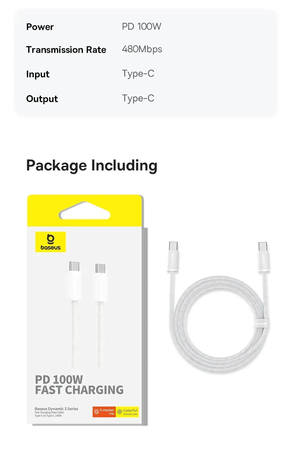 Baseus Cavo Usb C A Usb C 100 W Ricarica Veloce Treccia Alta Qualità Compatibile Con Iphone Macbook Ipad Samsung