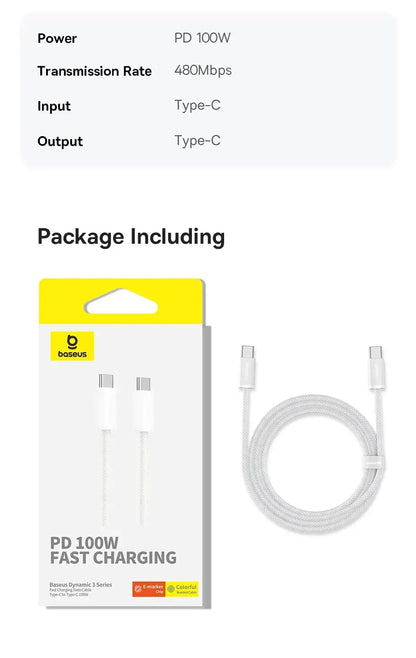 Baseus Cavo Usb C A Usb C 100 W Ricarica Veloce Treccia Alta Qualità Compatibile Con Iphone Macbook Ipad Samsung