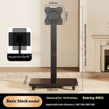Supporto TV mobile universale con ruote 10 - 43 pollici Compatibilità 90 °   Carrello con rotelle regolabile in altezza con rotazione per lo streaming live