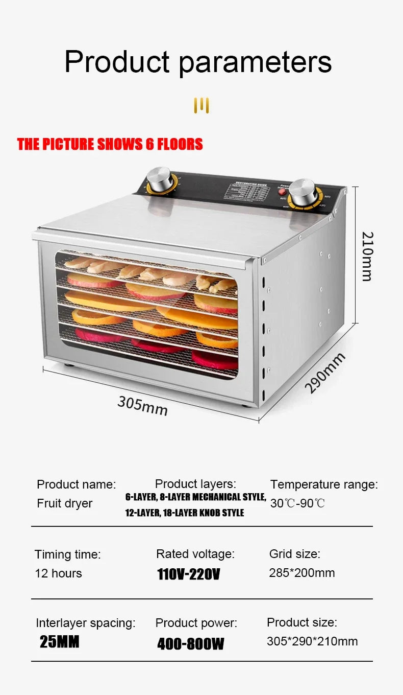 Essiccatore Alimentare Intelligente A 6 8 12 18 Strati Con Timer E Controllo Della Temperatura Per Frutta Verdura Carne