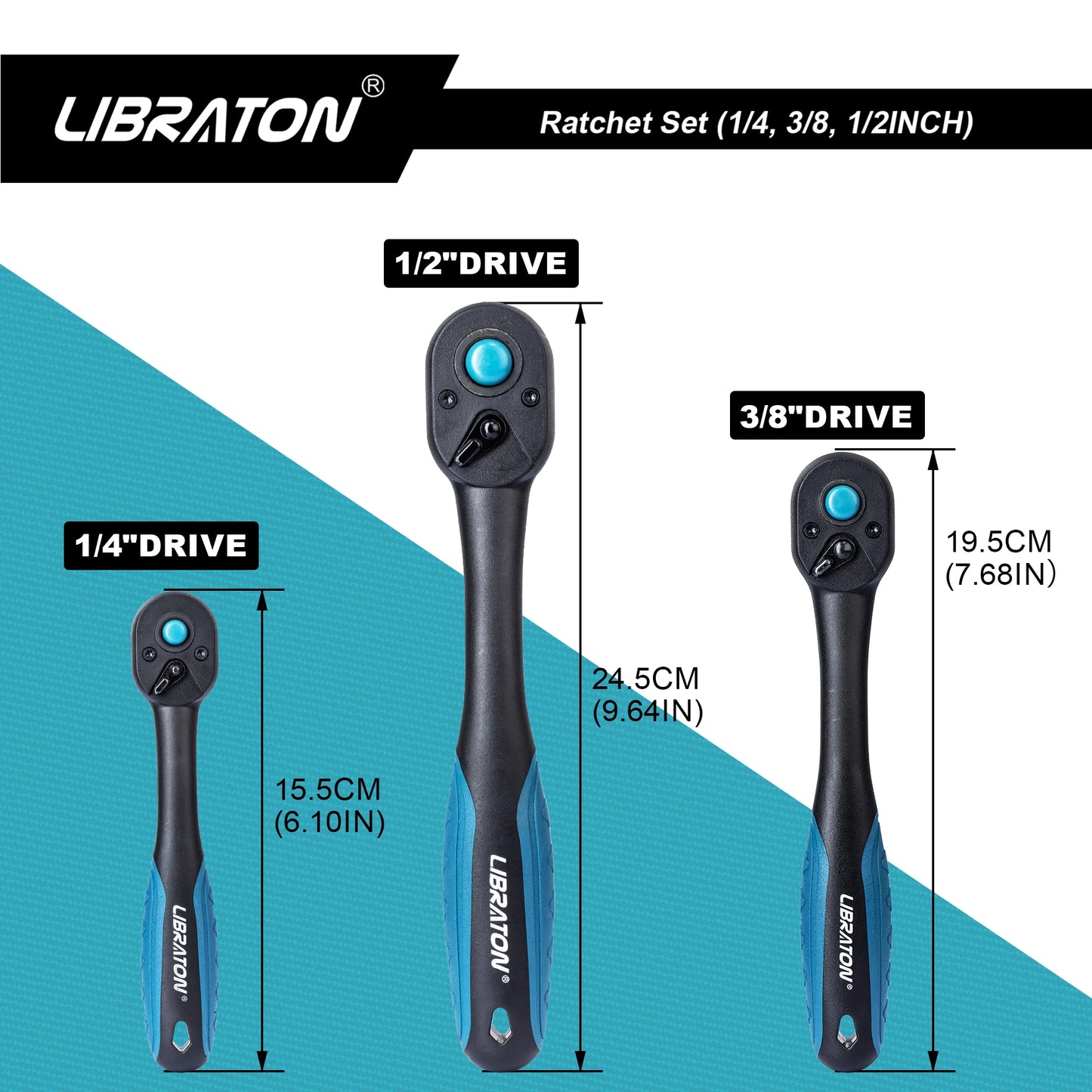 LIBRATON Chiave a cricchetto da 72 denti Maniglia a cricchetto a sgancio rapido reversibile 1/4 '' 3/8 '' 1/2 '' Drive Strumento di riparazione automatica Strumenti fai da te per la casa