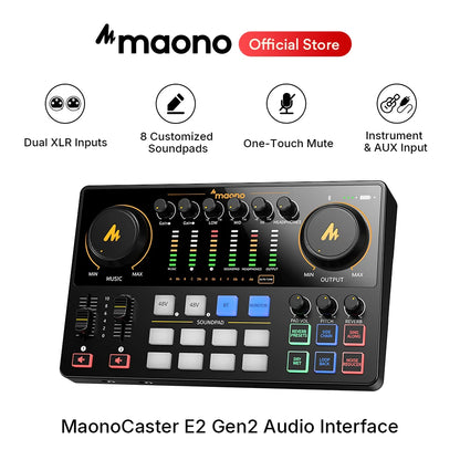 MaonoCaster E2 Gen2 Interfaccia Audio Mixer con Doppio Ingresso XLR per Podcast, Streaming Live e Gaming