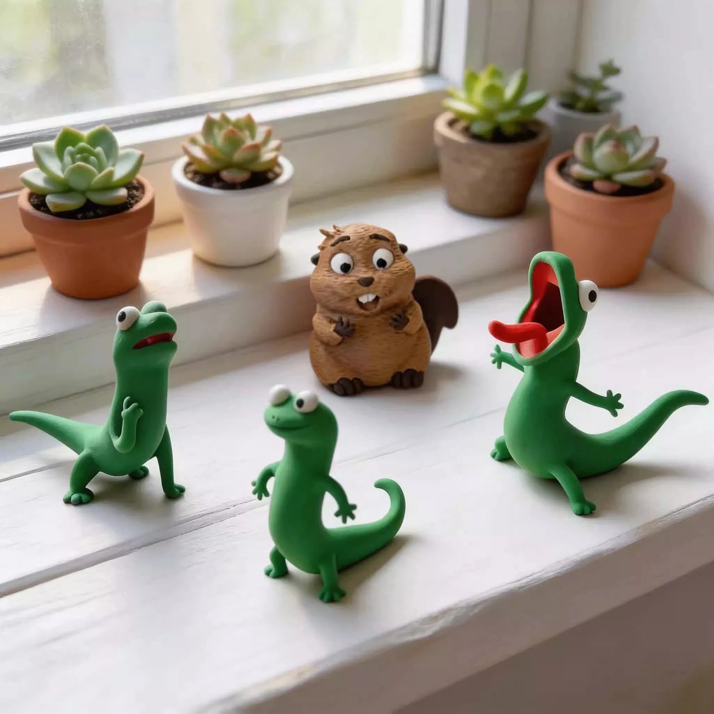 Portachiavi Acrilico 3D Verde Lucertola, Ciondolo Da Borsa E Decorazione Scrivania Cartone Animato