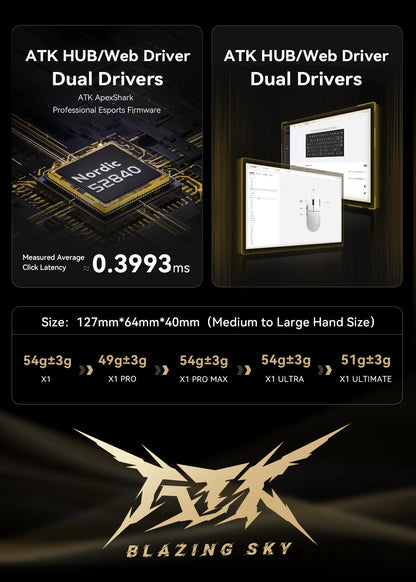 Mouse Wireless Da Gioco Atk Blazing Sky X1 3 Modalità Bassa Latenza Leggero Per Fps Esports