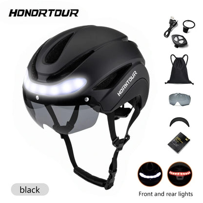 Casco Da Bicicletta Horntour HT-16 Con Luci Led Frontali e Posteriori Segnali Leggero Certificato CE