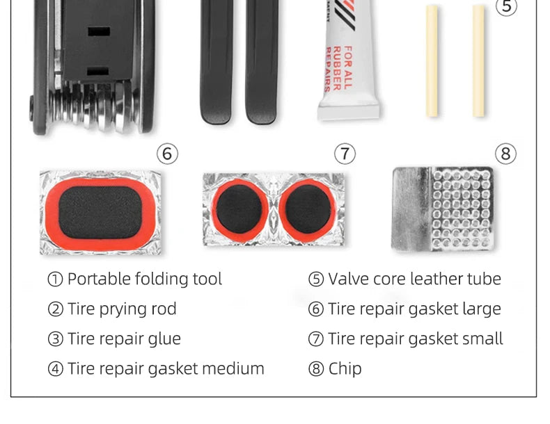 Kit Strumenti Multifunzionali Per Biciclette Rockbros Con Leve Per Pneumatici Riparazione Portatile