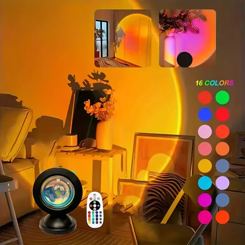 Proiettore Notturno Tramonto Con Telecomando Luce LED RGB Cangiante A 16 Colori Per Camera Da Letto